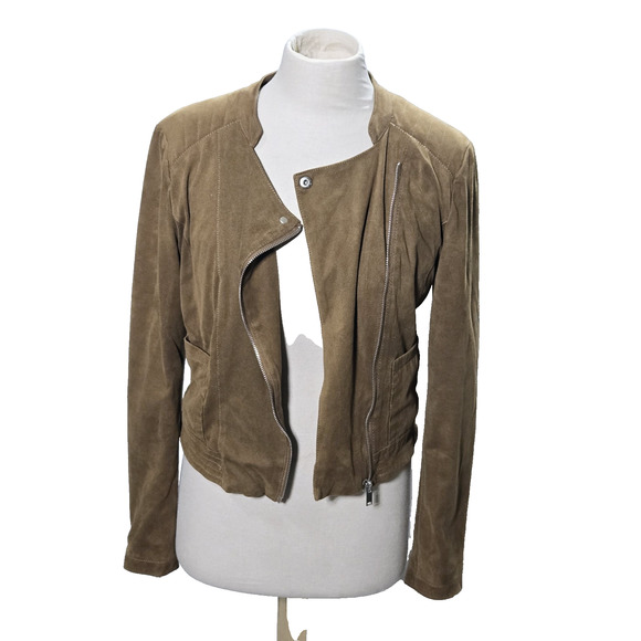 Vero Moda Jacket Suede Biker Size Small Womens Brown Full‎ Zip Cropped Lined - Picture 3 of 12